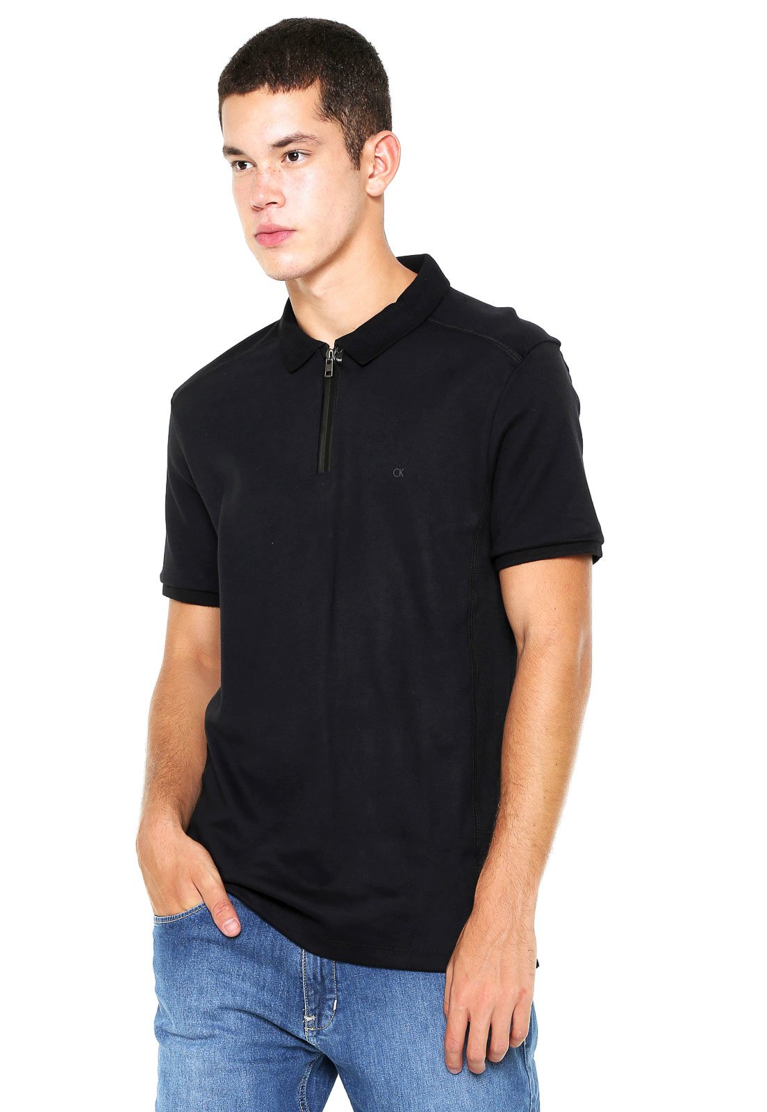 Calvin Klein Camisa masculina esportiva com zíper 1/4, Grey