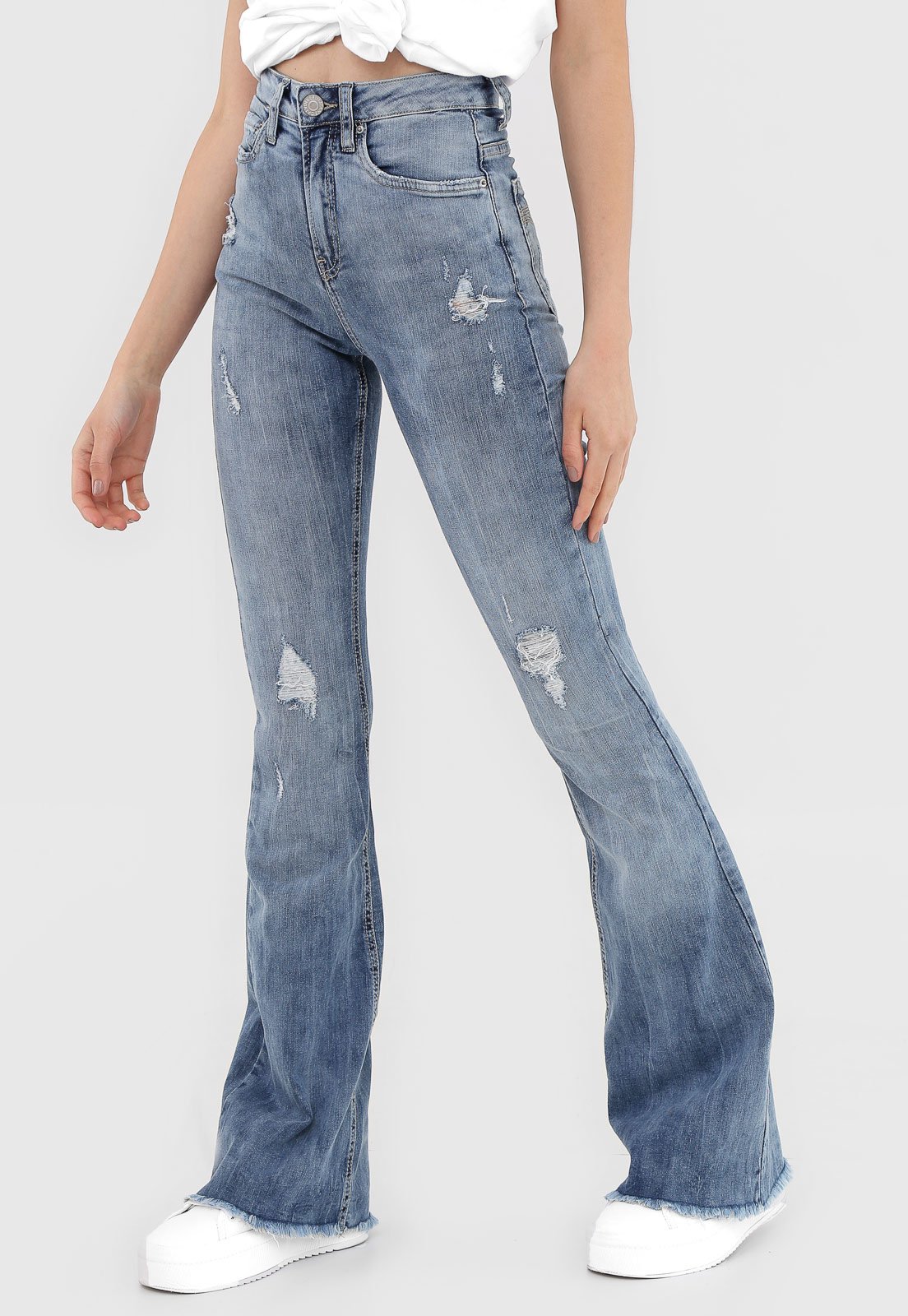 Calça jeans best sale flare destroyed