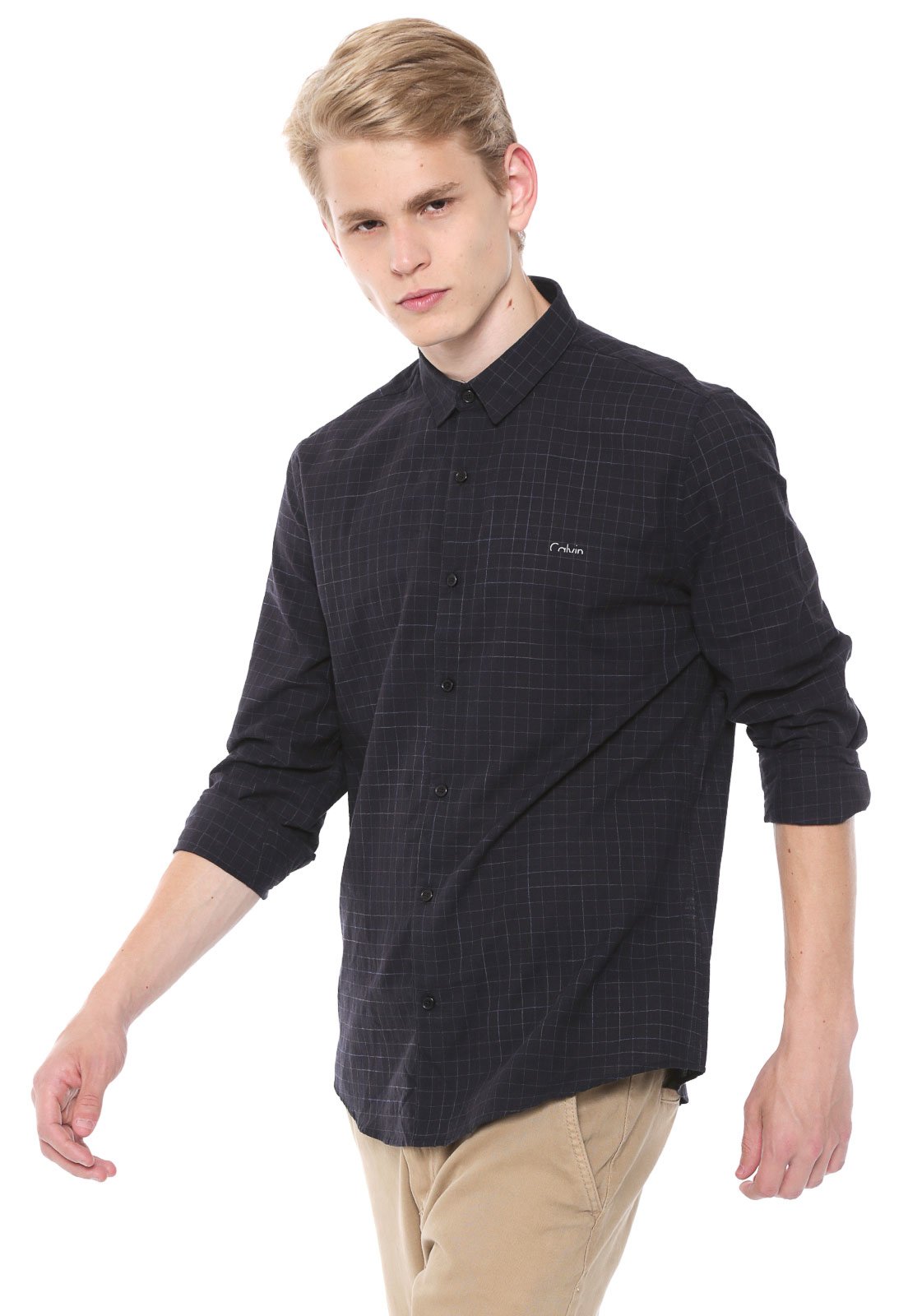 Camisa Calvin Klein Jeans Slim Fit Preta - Compre Agora