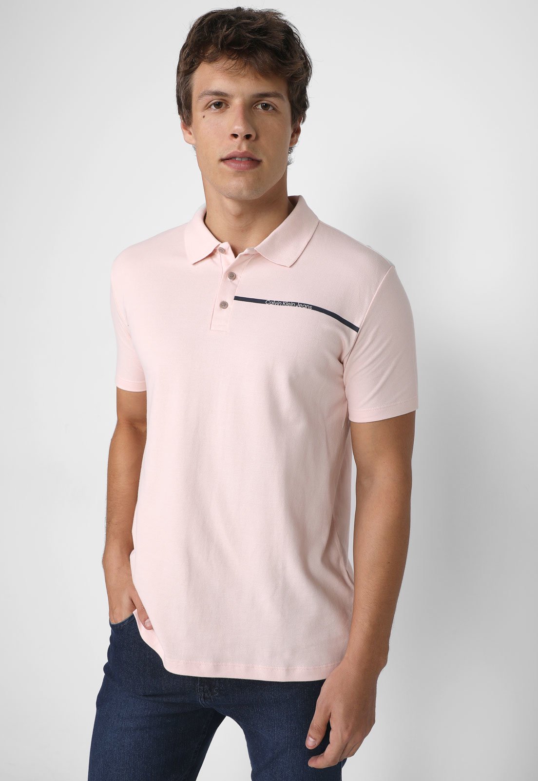 Camisa Polo Calvin Klein Jeans Reta Logo Rosa - Compre Agora