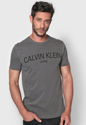 Camiseta Calvin Klein Jeans Lettering Cinza - Compre Agora