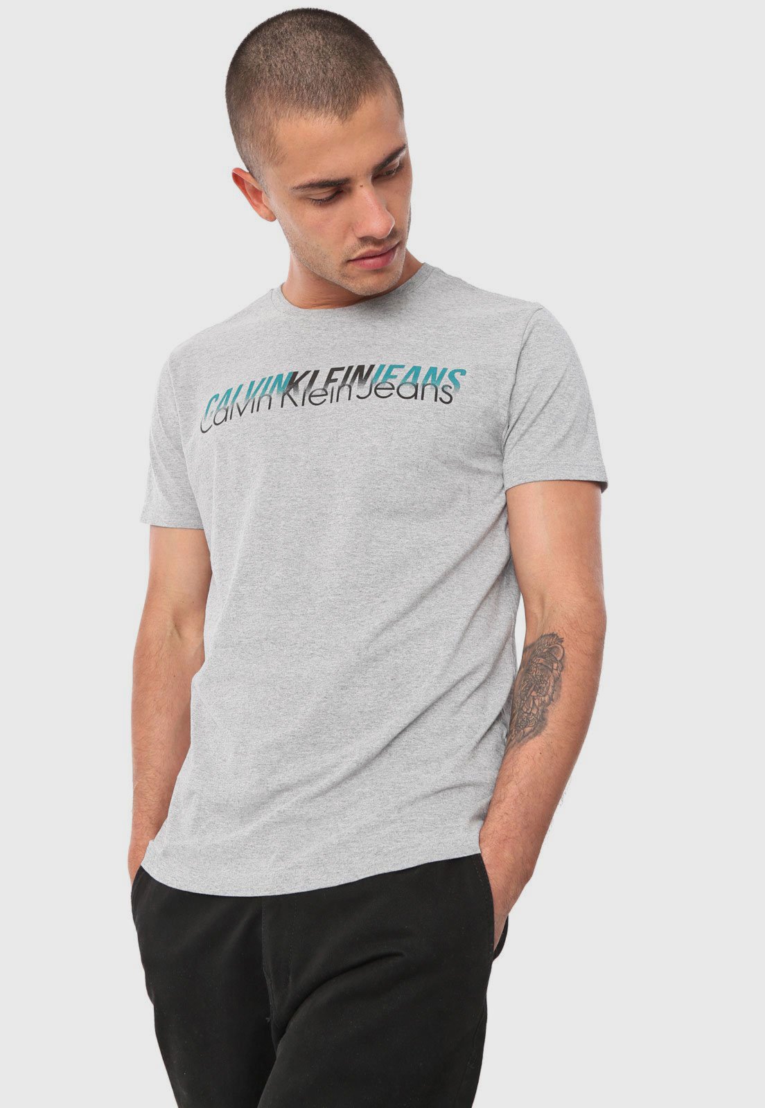 Camiseta Calvin Klein Jeans Lettering Cinza - Compre Agora