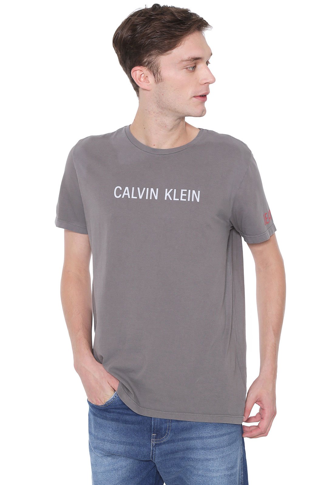 Camiseta Calvin Klein Jeans Lettering Cinza - Compre Agora