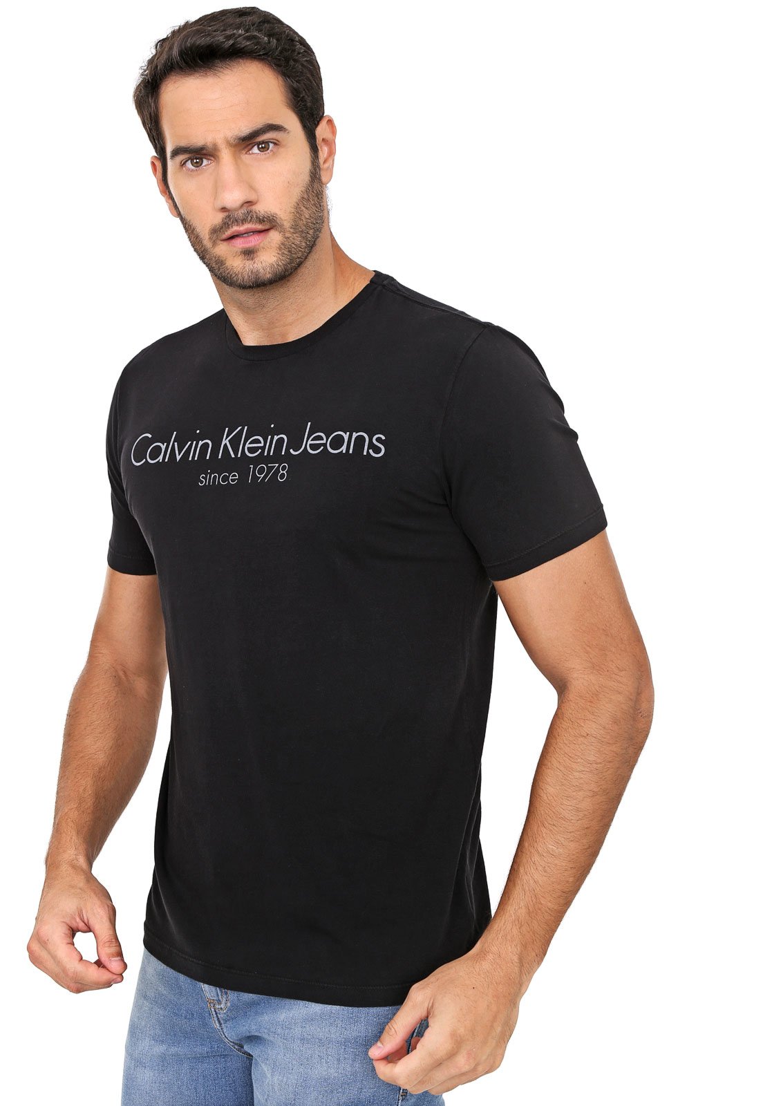 Camiseta Calvin Klein Jeans Lettering Preta - Compre Agora | Dafiti Brasil