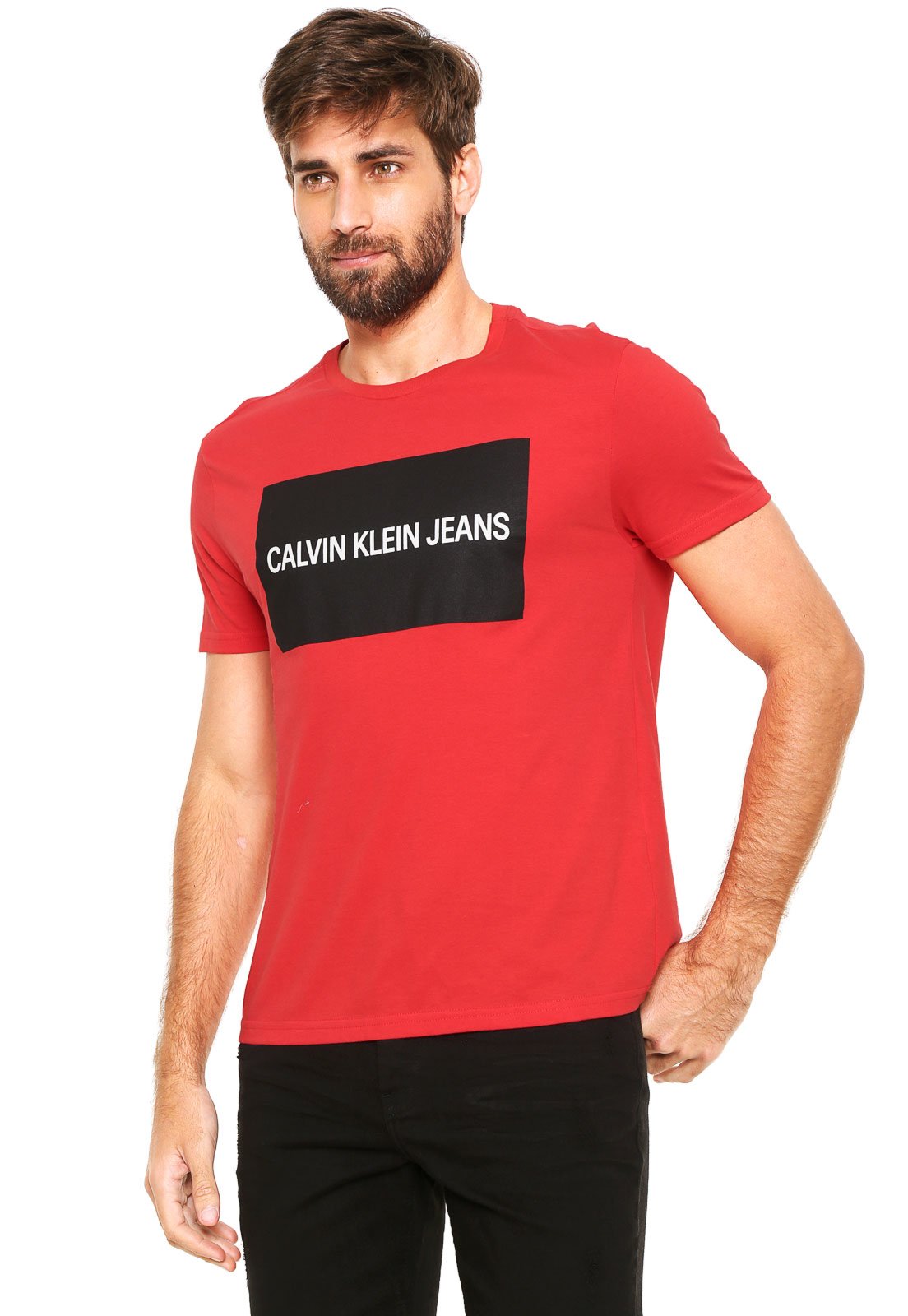 Camiseta Calvin Klein Jeans Lettering Vermelha - Compre Agora