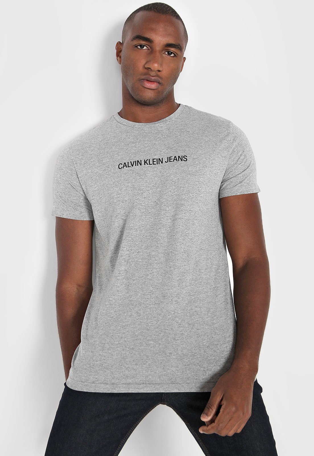 Camiseta Calvin Klein Jeans Logo Cinza - Escorrega o Preço