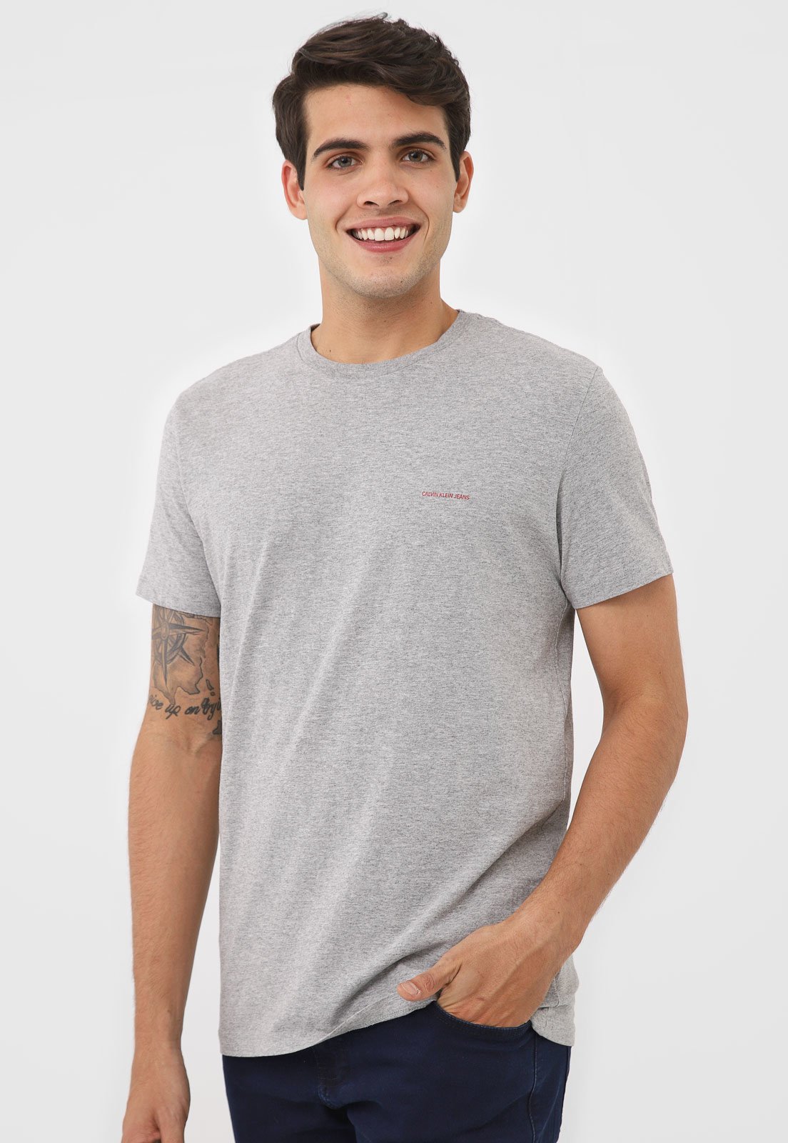 Camiseta Calvin Klein Jeans Logo Cinza - Compre Agora