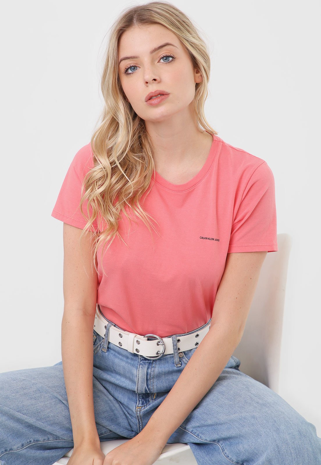 Camiseta Calvin Klein Jeans Logo Rosa