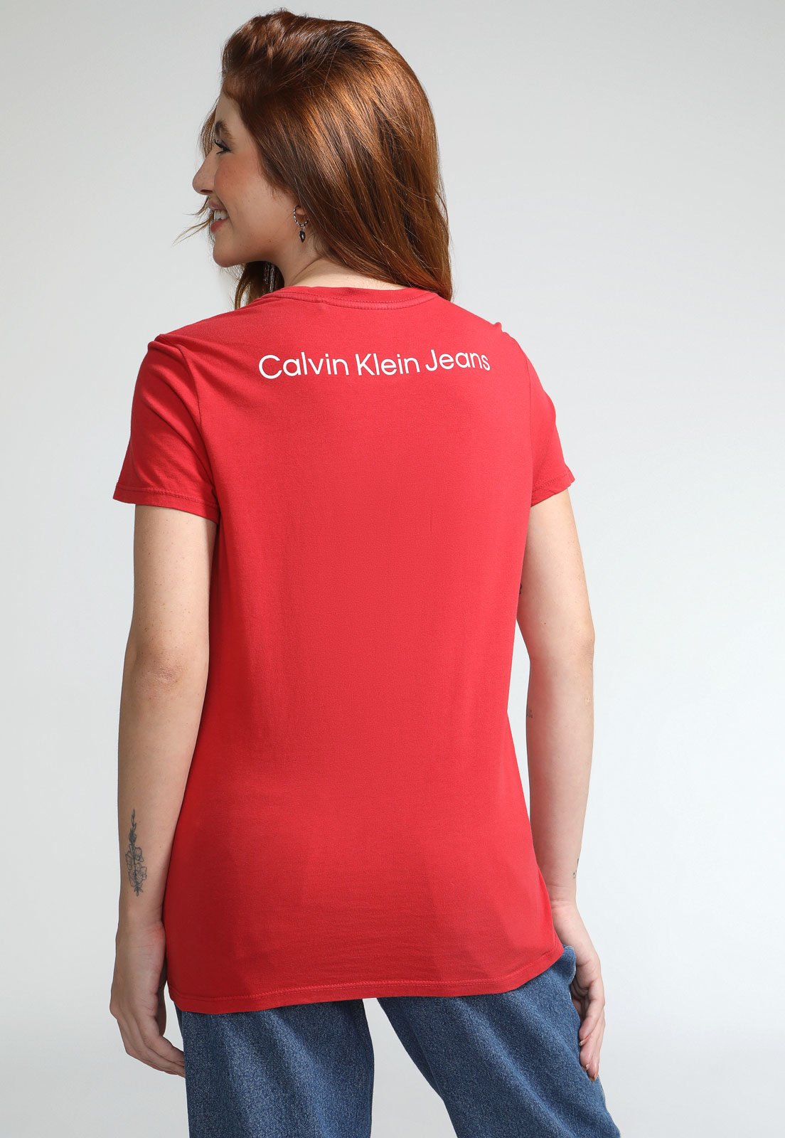 Camiseta Calvin Klein Logo Central Vermelho