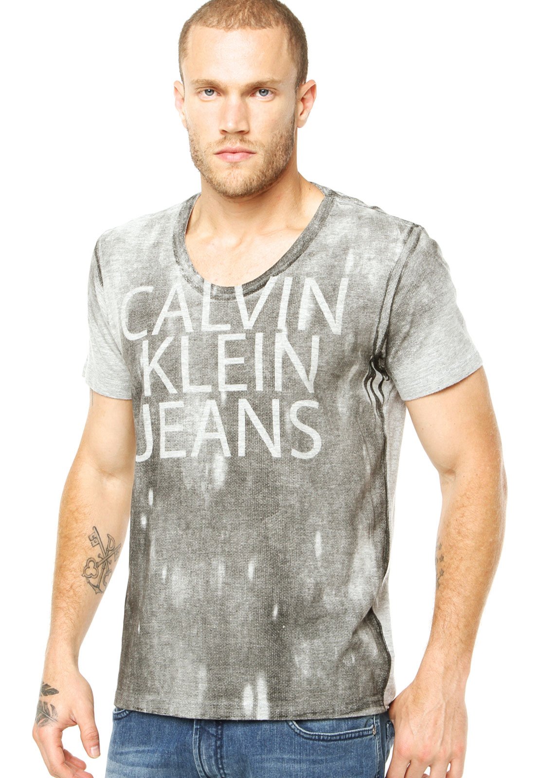 Camiseta Calvin Klein Jeans Name Cinza - Compre Agora