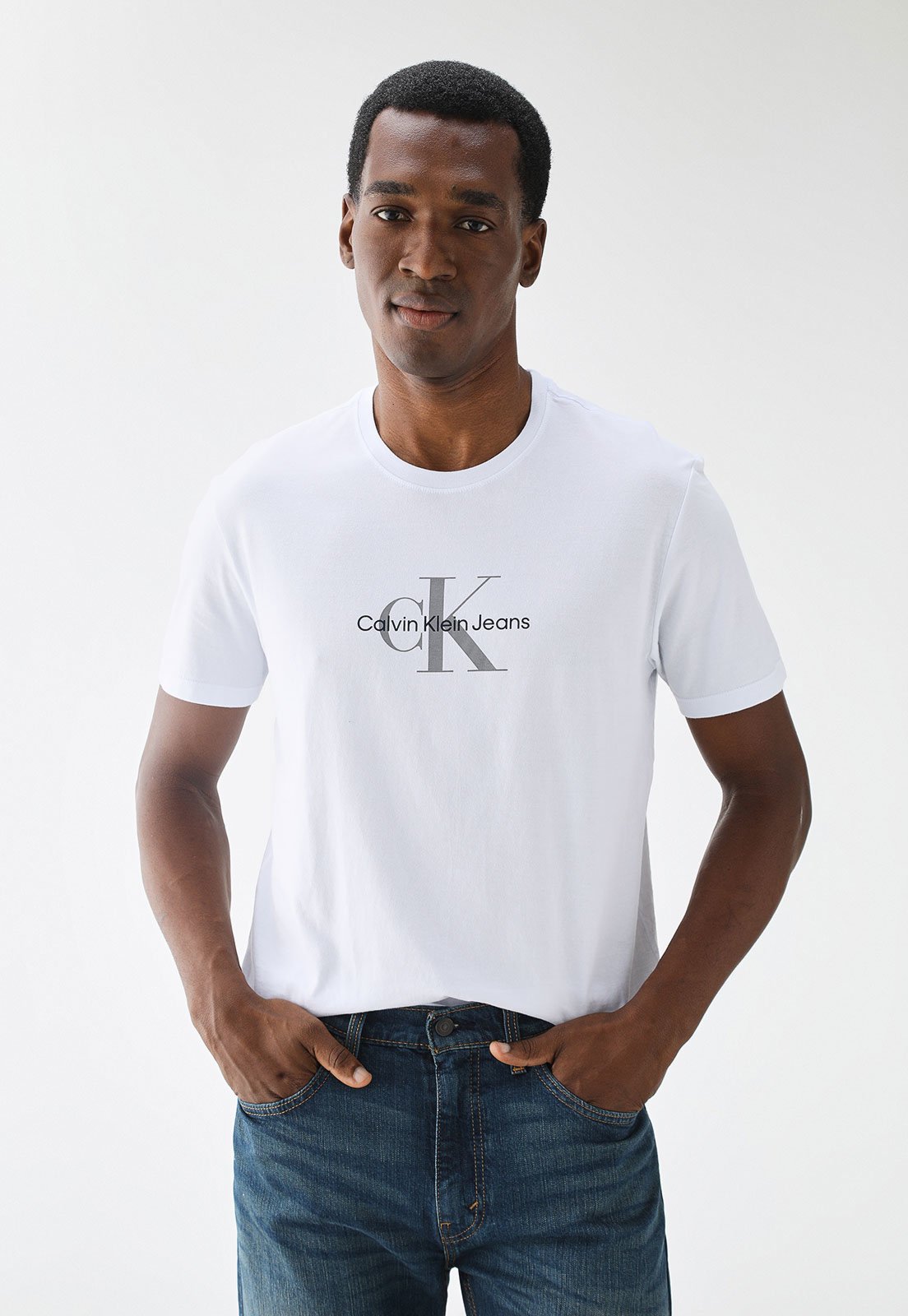 Camiseta Calvin Klein Jeans Reta Logo Branca