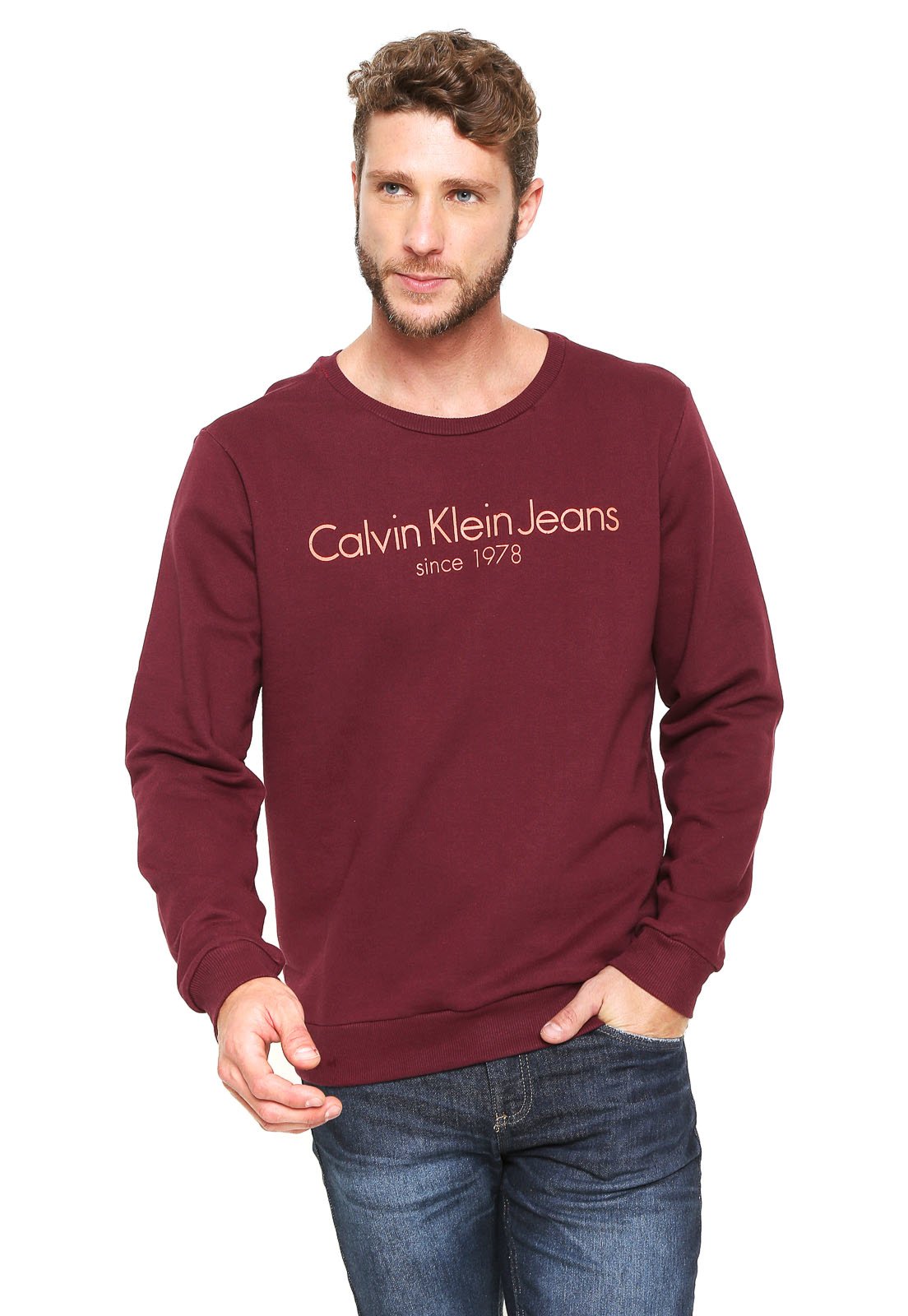 Moletom Fechado Calvin Klein Jeans since 1978 Vinho - Compre Agora | Dafiti  Brasil