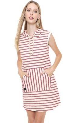 Vestido Calvin Klein Jeans Curto Listrado Off-white/Vinho Menor preço em Vestido Calvin Klein Jeans Curto Listrado Off-white/Vinho
