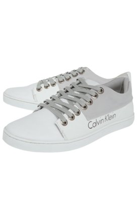 sapatênis couro calvin klein recortes branco