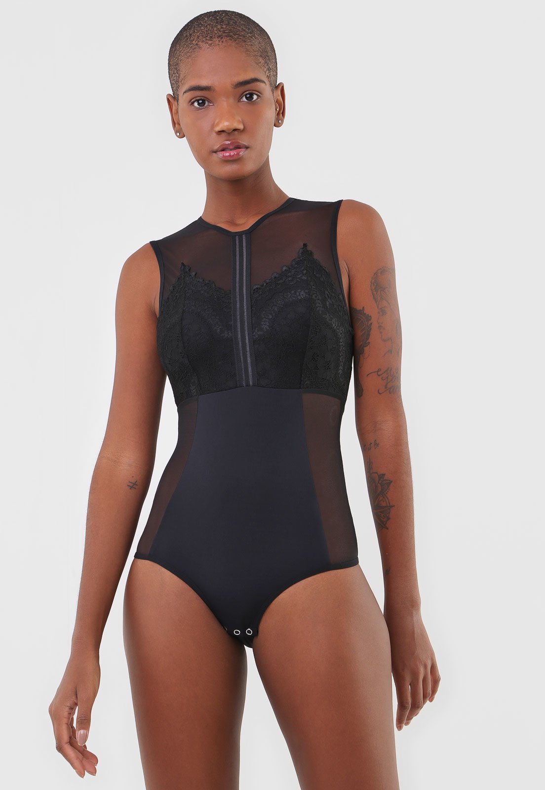 Body Calvin Klein Underwear Tule e Renda Preto - Compre Agora