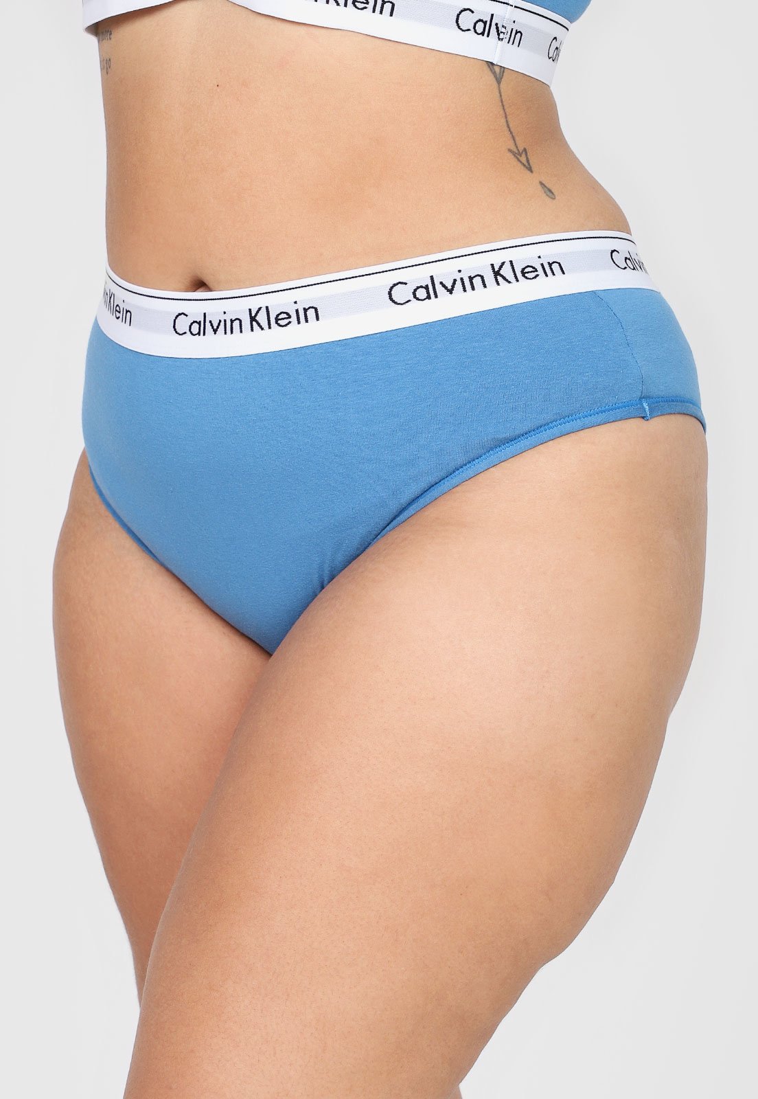 Calcinha Calvin Klein Underwear Plus Size Biquíni Logo Azul