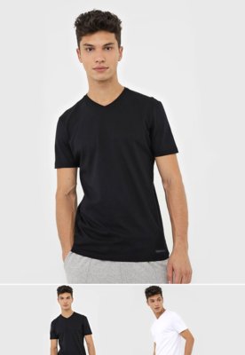 Kit 2pçs Camiseta Calvin Klein Underwear Lisa Branco/Preto Menor preço em Kit 2pçs Camiseta Calvin Klein Underwear Lisa Branco/Preto