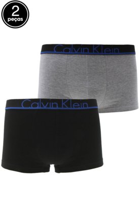 Kit 2pçs Cueca Calvin Klein Underwear Boxer Logo Preto/Cinza Menor preço em Kit 2pçs Cueca Calvin Klein Underwear Boxer Logo Preto/Cinza