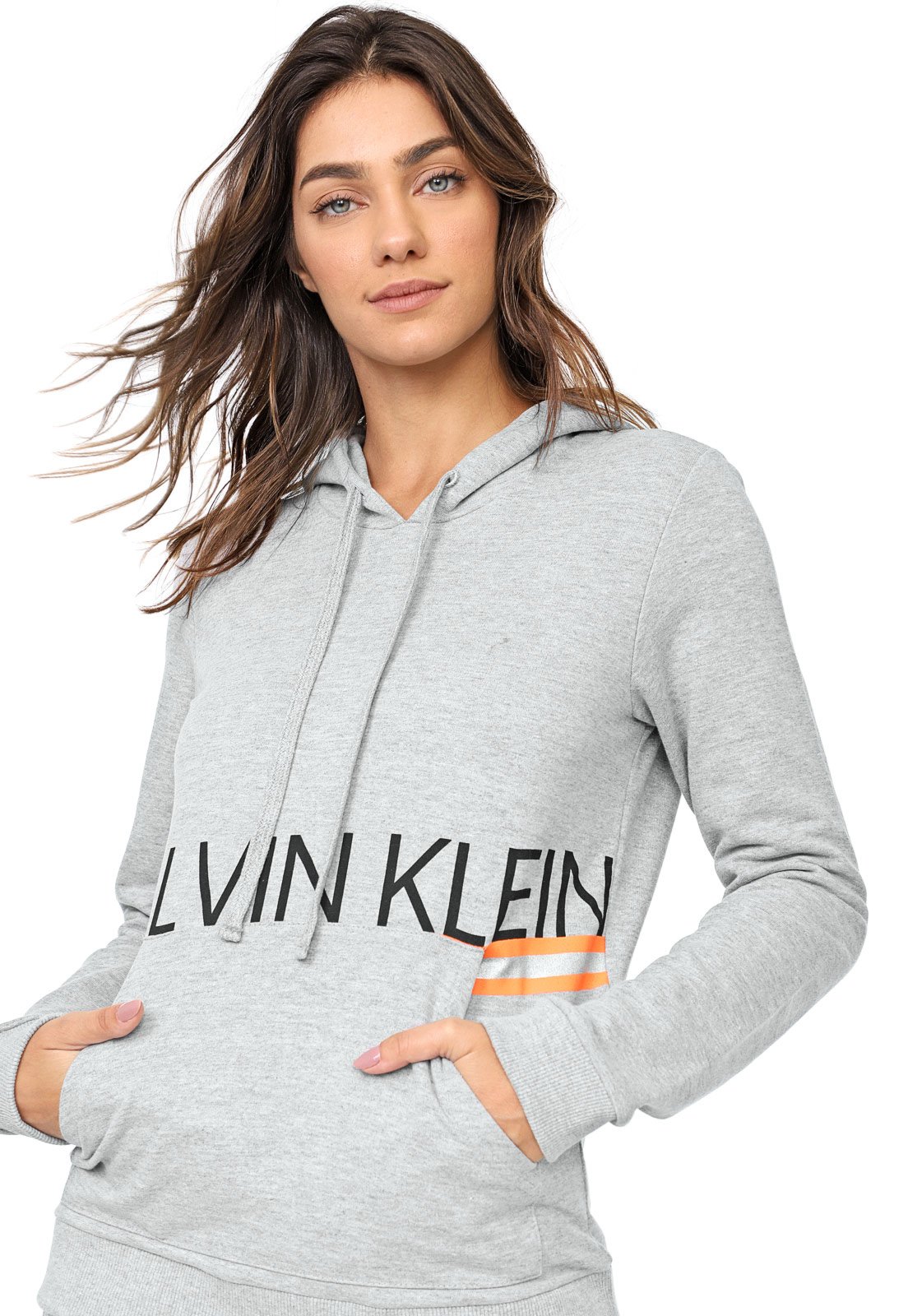 calvin klein grey zip moletom com capuz