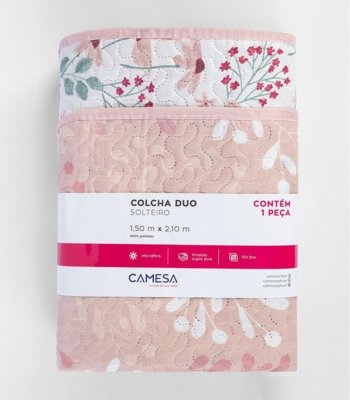 Colcha Dupla Face Solteiro 150 Fios Camesa Rosa