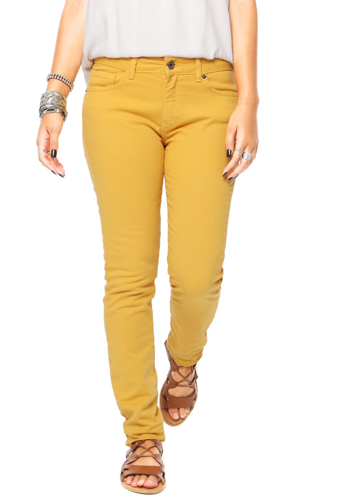 calça jeans amarela feminina