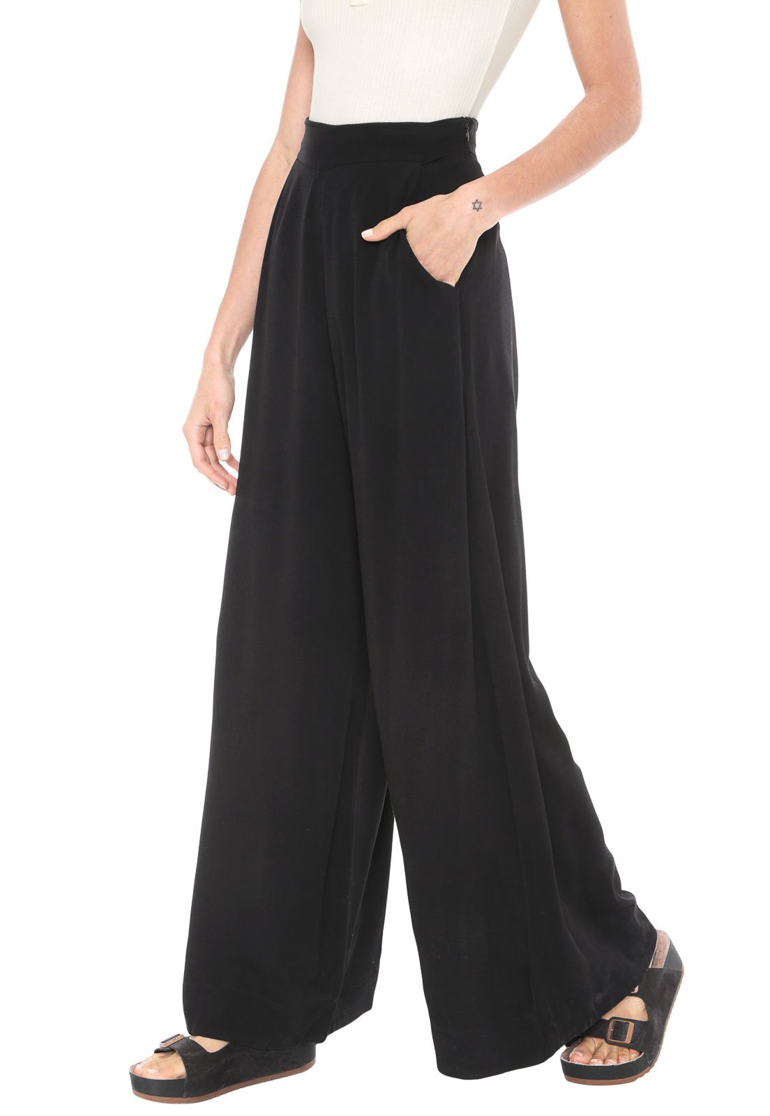 calça feminina pantalona lisa