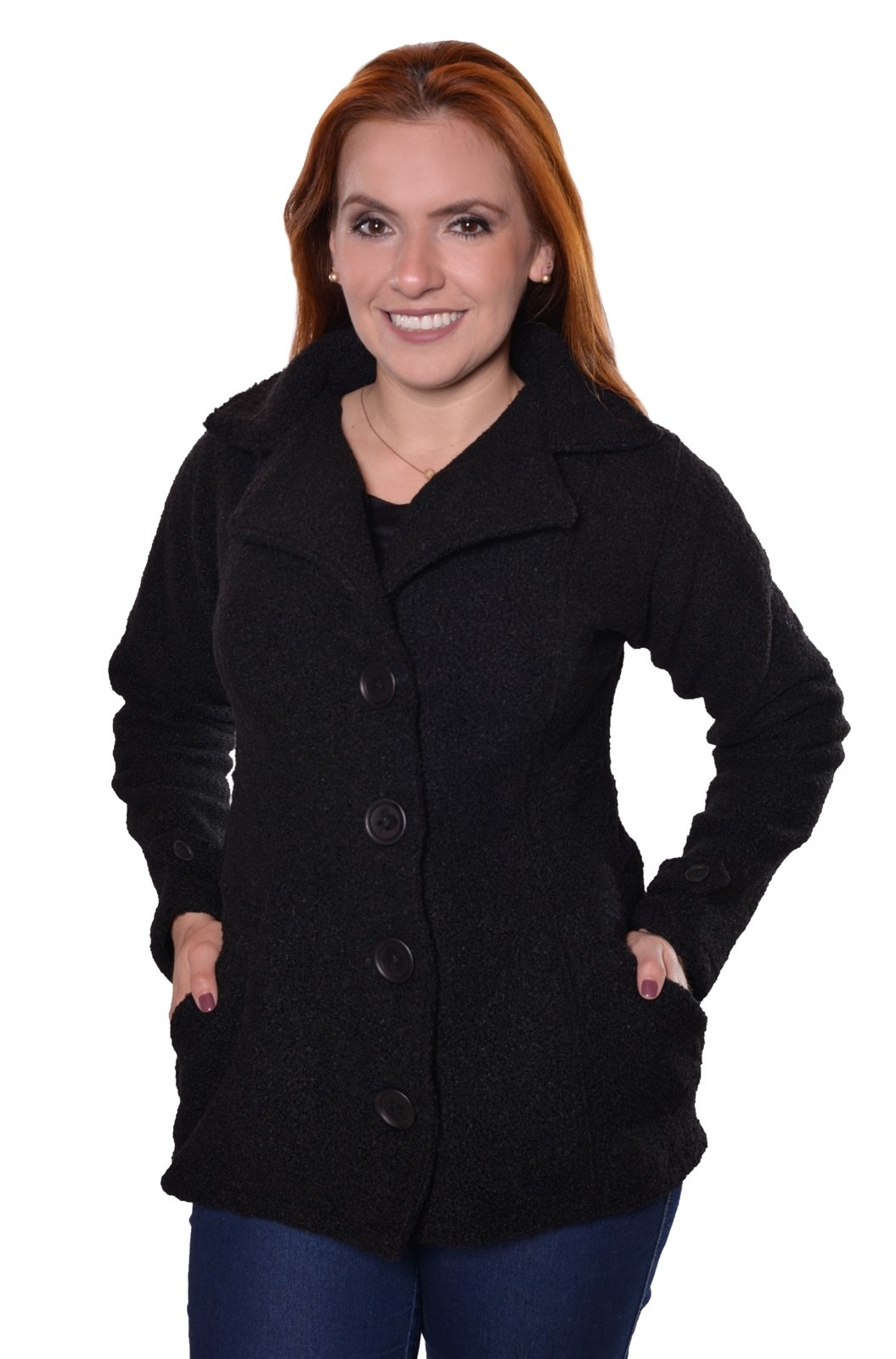 casaco de lã batido feminino preto