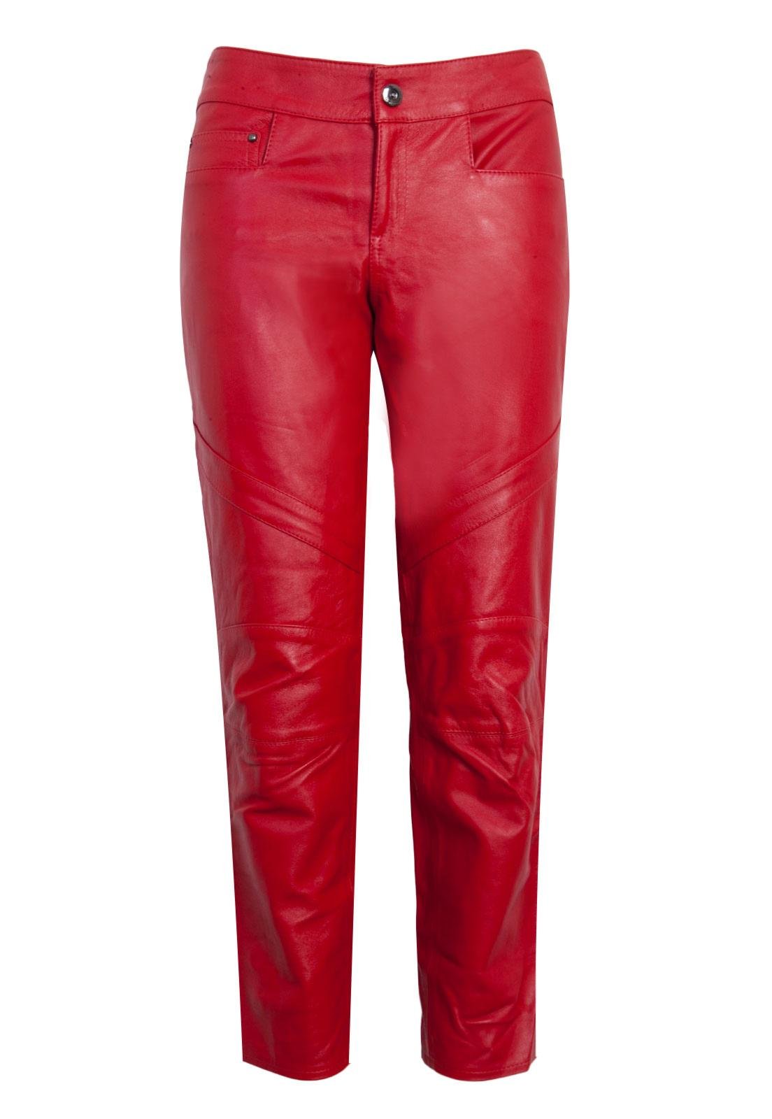 calça de couro masculina vermelha