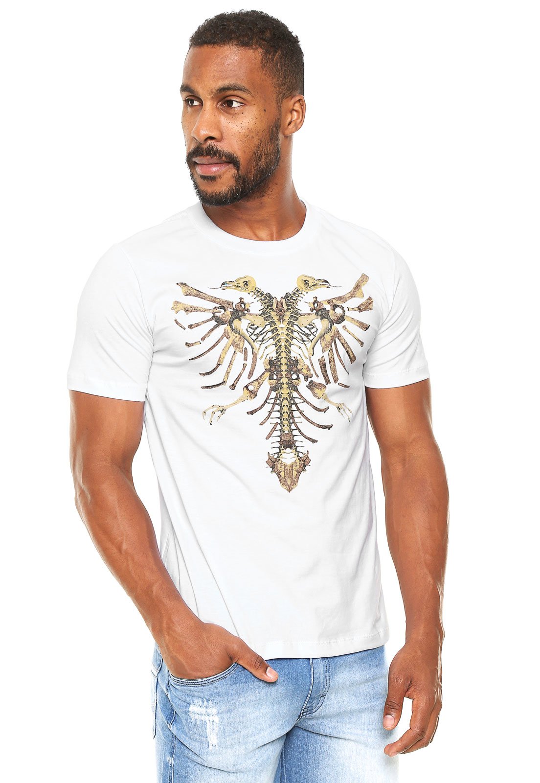 Camiseta Cavalera Masculina Águia Calçada SP - Branca - Masculina