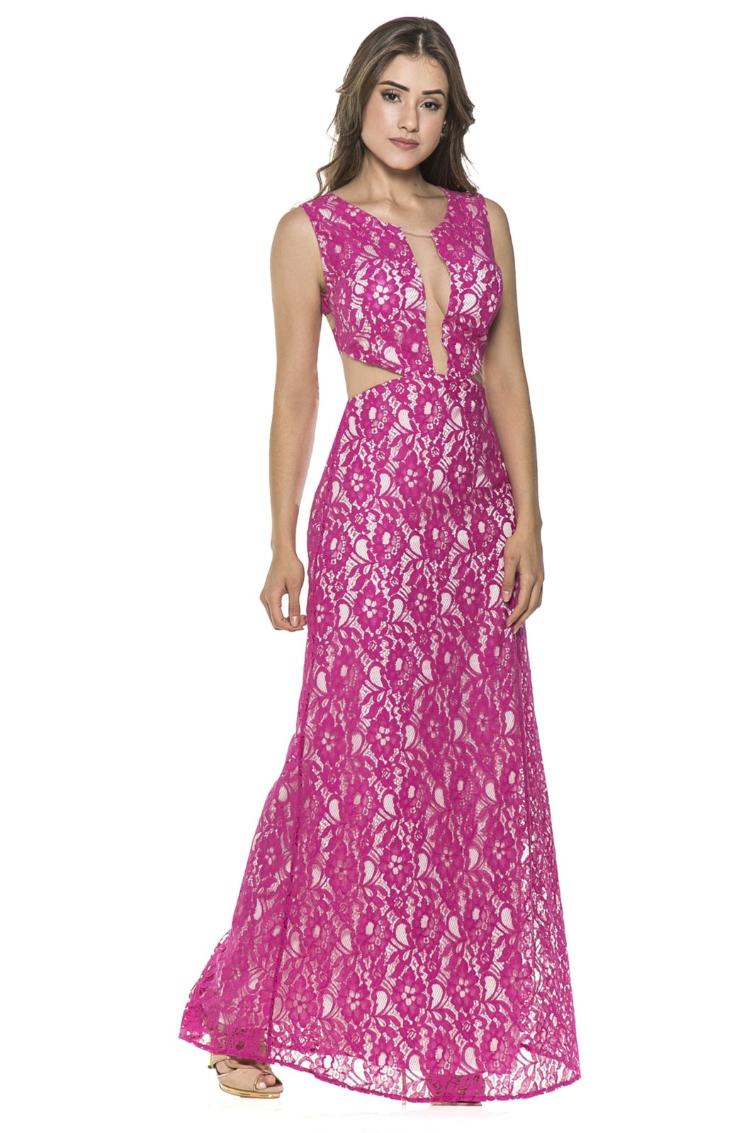 vestido pink de renda