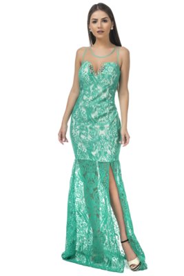Vestido Longo Celestine Renda Verde Menor preço em Vestido Longo Celestine Renda Verde