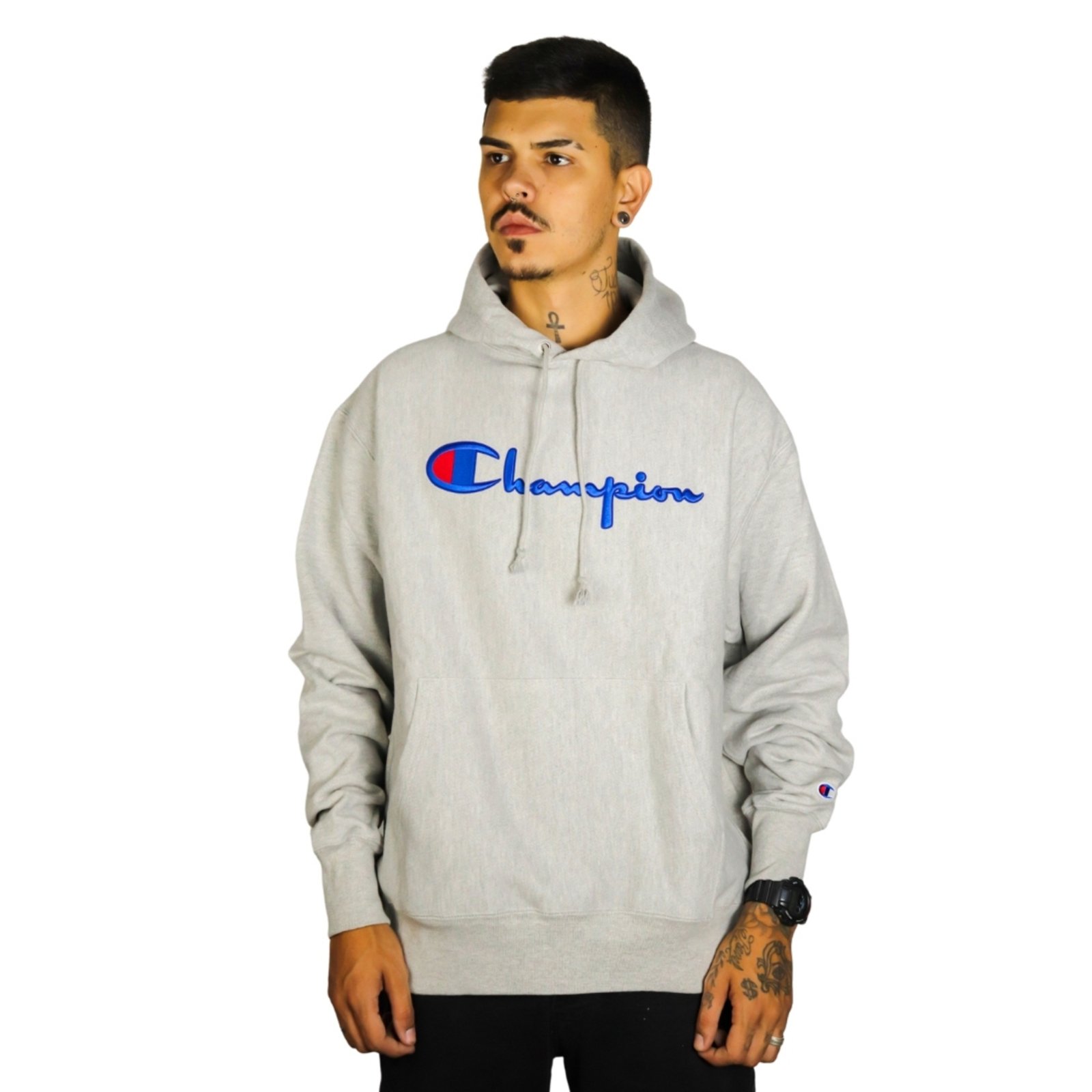 champion reverse weave gray mens moletom com capuz