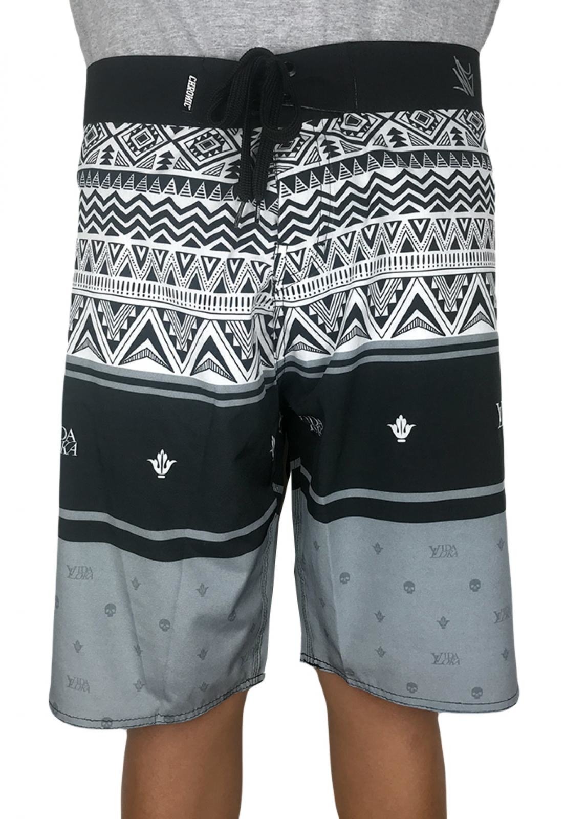 Bermuda Tactel Elastano Chronic Tribal Cor Preto 114 - Compre Agora ...