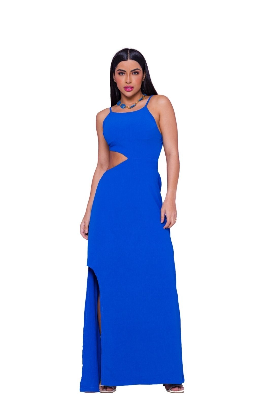 Vestido Abertura Lateral Feminina Azul - Compre agora