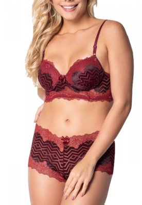 Conjunto Click Chique Lingerie Em Renda Metalizada Com Lacinho Em Cetim Vinho Menor preço em Conjunto Click Chique Lingerie Em Renda Metalizada Com Lacinho Em Cetim Vinho