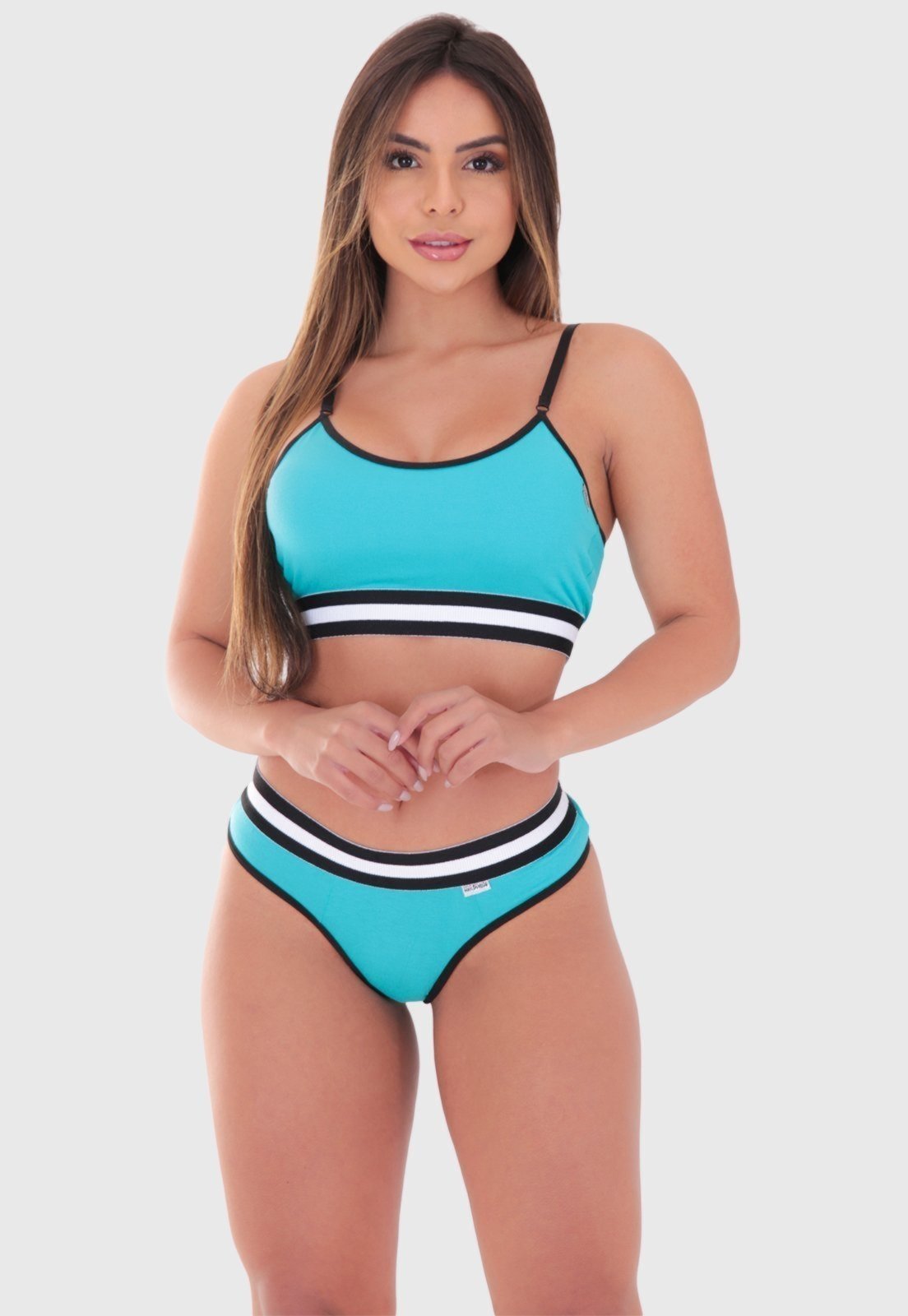 Conjunto Top Calcinha Blogueirinha Fio Listras Tame - Compre Agora