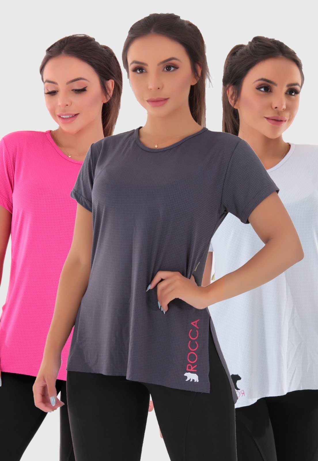 Kit com 03 Blusas Femininas Dry-Fit Poliamida Tapa Bumbum Fitness - Compre  Agora