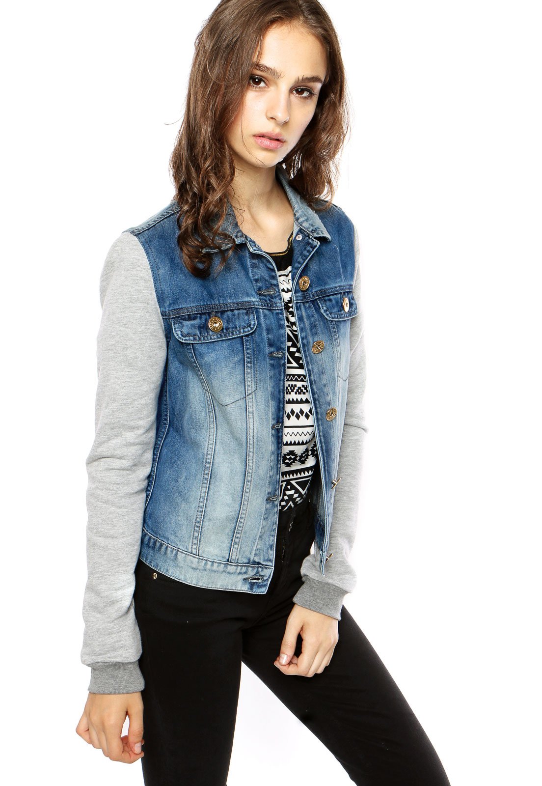 jaqueta moletom jeans feminina