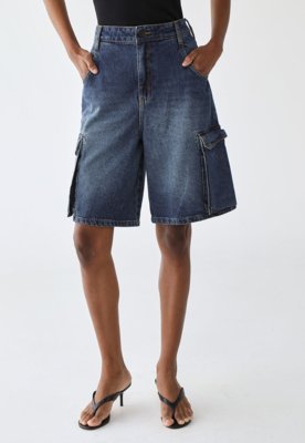 Bermuda Jeans Colcci Reta Cargo Azul