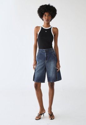 Bermuda Jeans Colcci Reta Cargo Azul