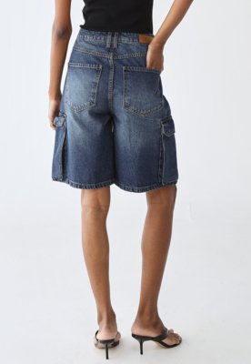 Bermuda Jeans Colcci Reta Cargo Azul