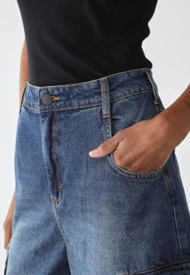 Bermuda Jeans Colcci Reta Cargo Azul