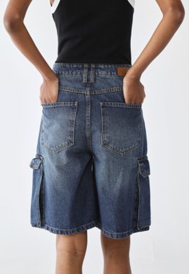 Bermuda Jeans Colcci Reta Cargo Azul