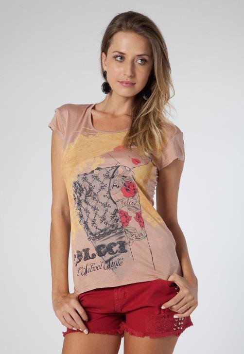 Blusa Colcci Slim Ilustração Marrom