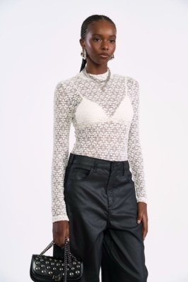 Blusa Slim de Renda Manga Longa Colcci Off Shell