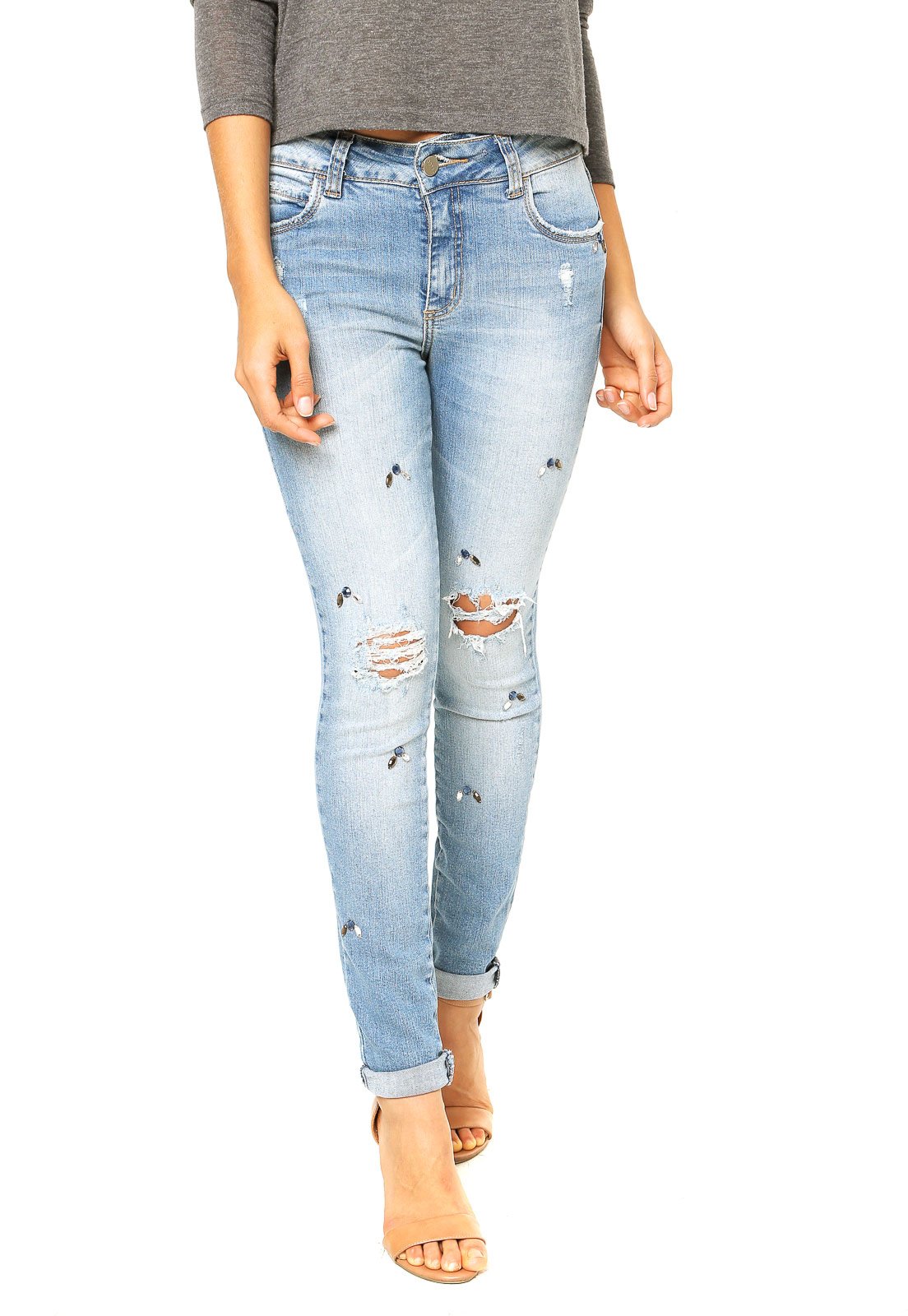 calça jeans feminina com pedrarias