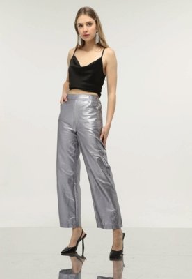 Calça Colcci Reta Metalizada Prata