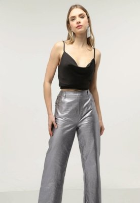 Calça Colcci Reta Metalizada Prata