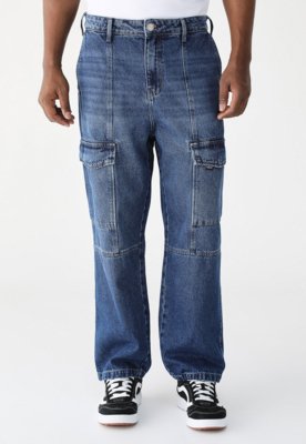 Calça Jeans Colcci Reta Cargo Loose Azul