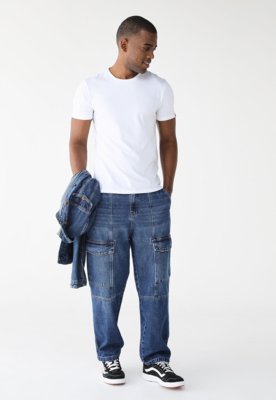 Calça Jeans Colcci Reta Cargo Loose Azul